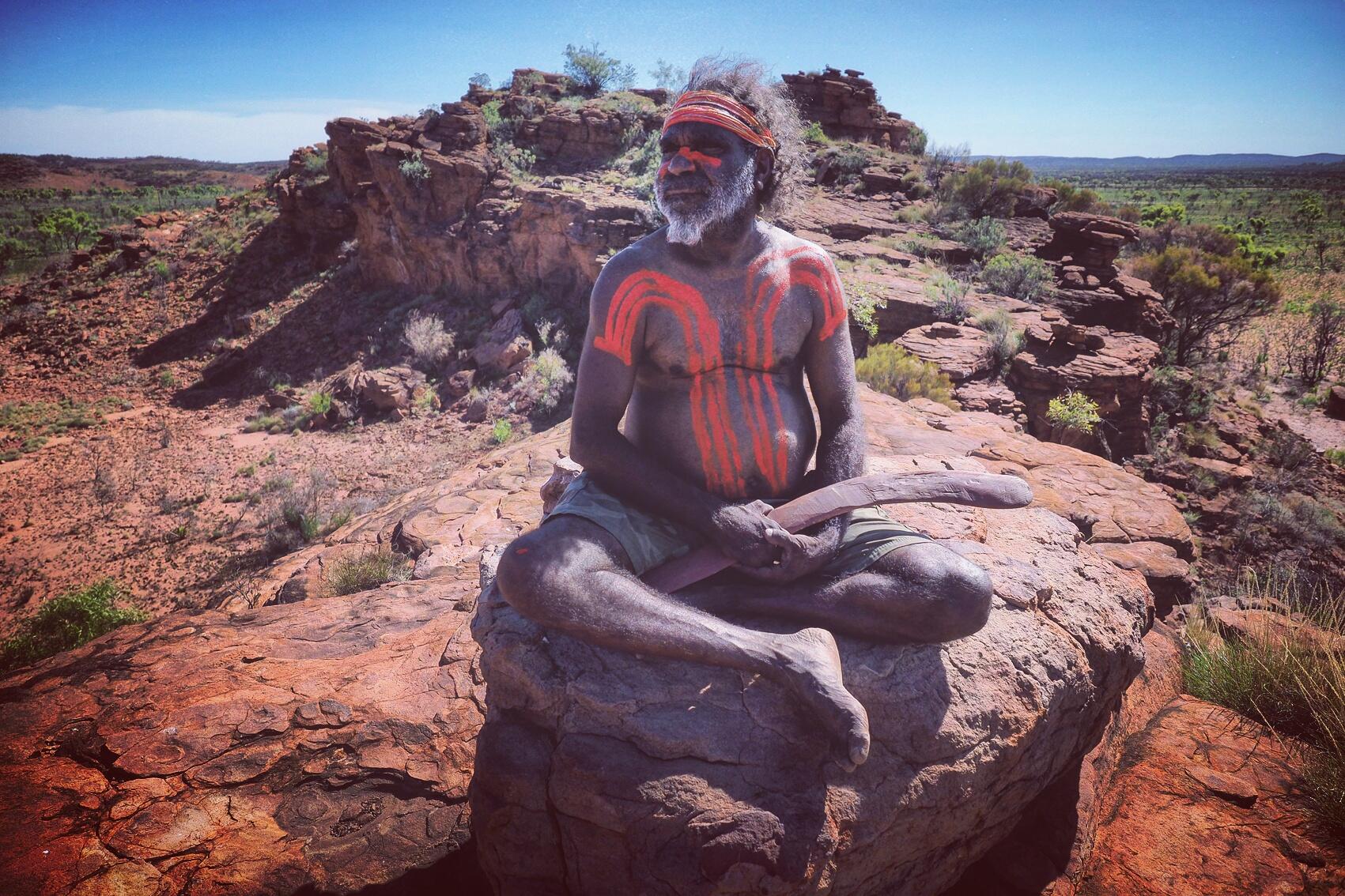 Otto Jungarryi Sims at his ancestor's Dreaming site, near Yuendumu - 22 January 2018