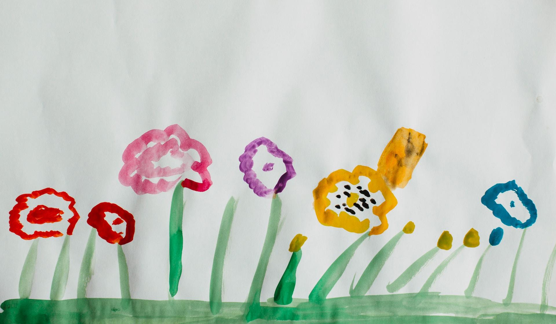 dessin d'enfants avec fleurs