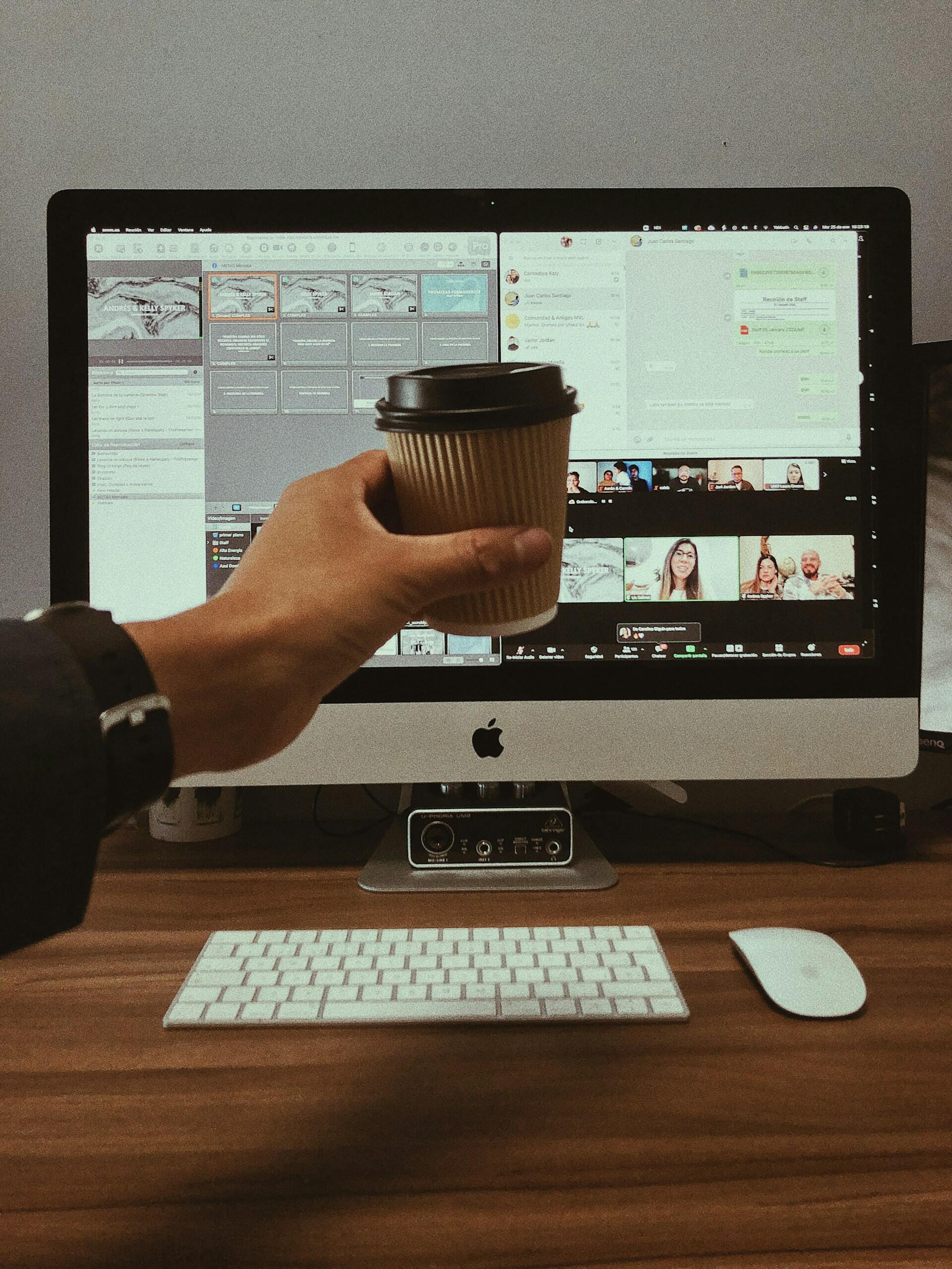 ordinateur ligne pc webcam tasse