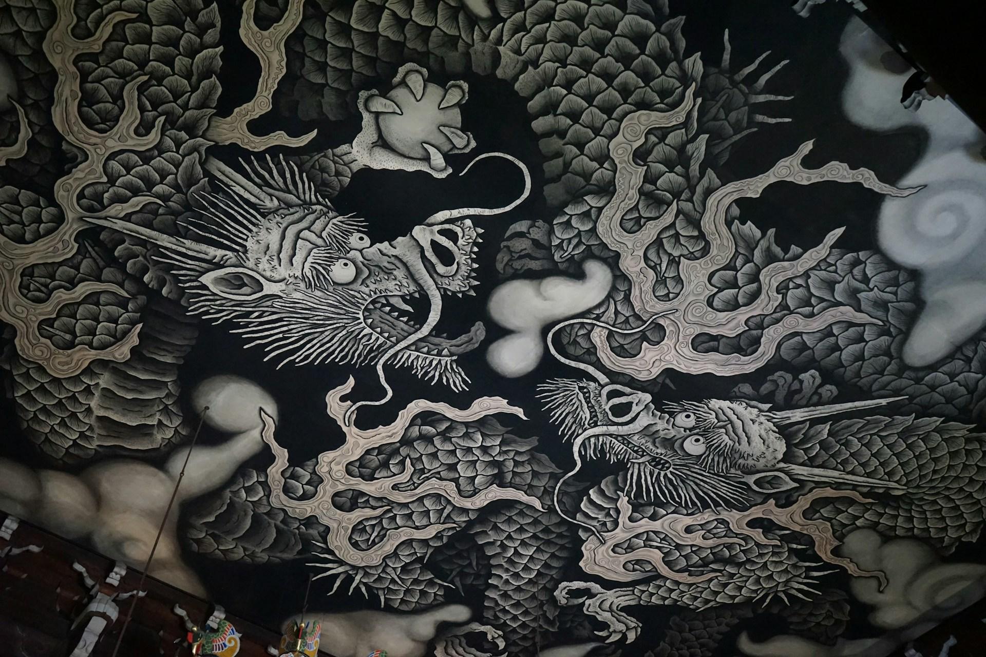 dragons noirs et blanc dessins