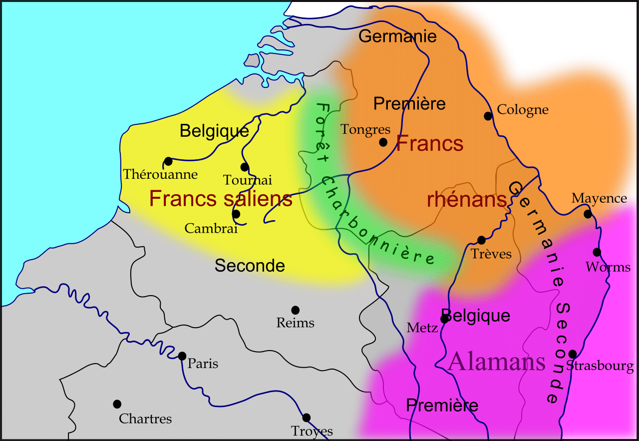 Carte des invasions barbares dont le Francs