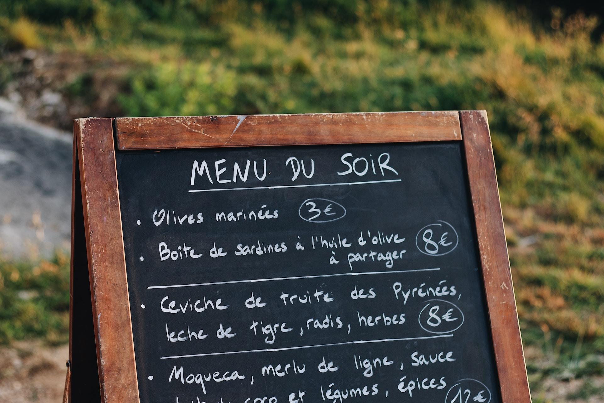 menu de restaurant francophone