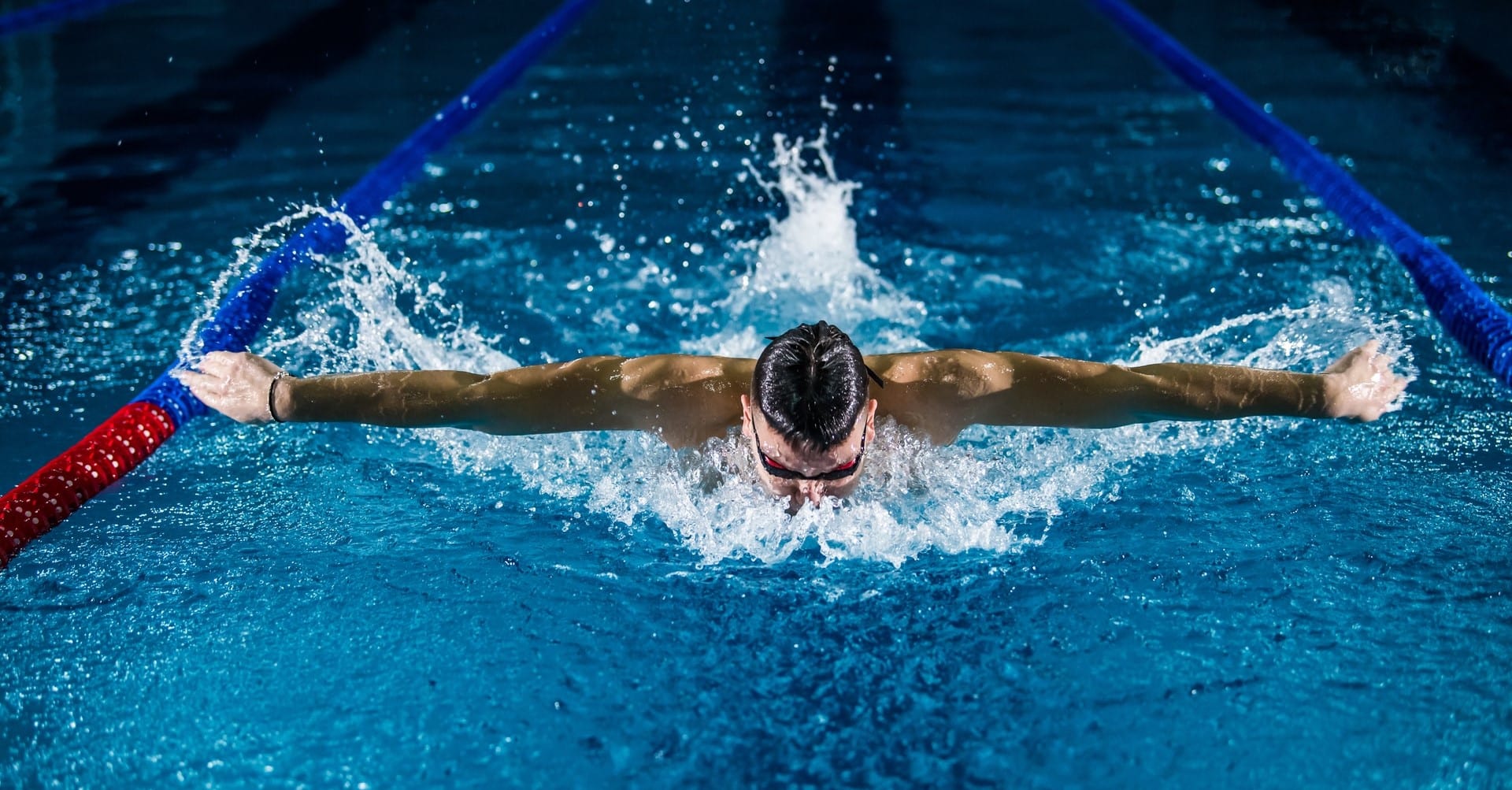 nage papillon dans un couloir de piscine