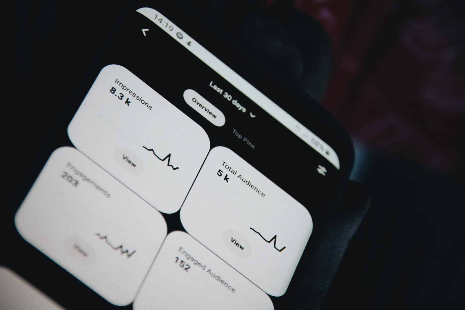 smartphone divise en quatre carre montrant des statistiques