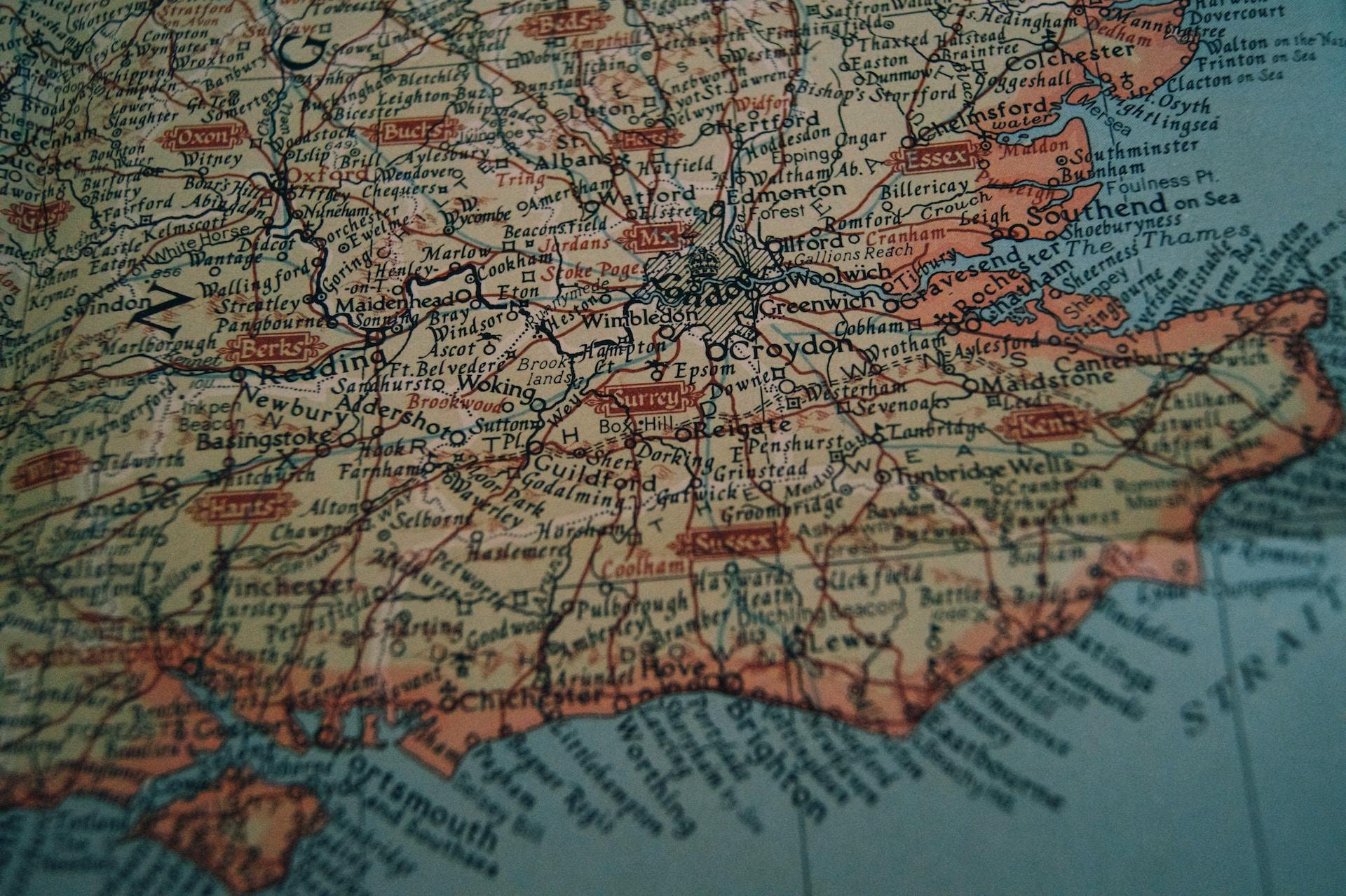 carte d'Angleterre avec la mer