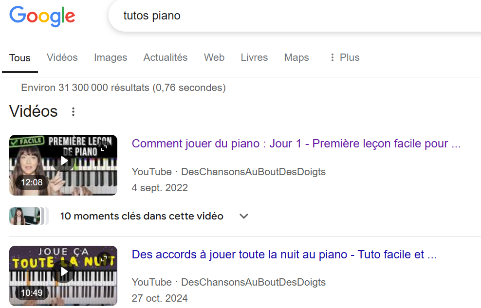 capture d ecran recherche google tuto piano