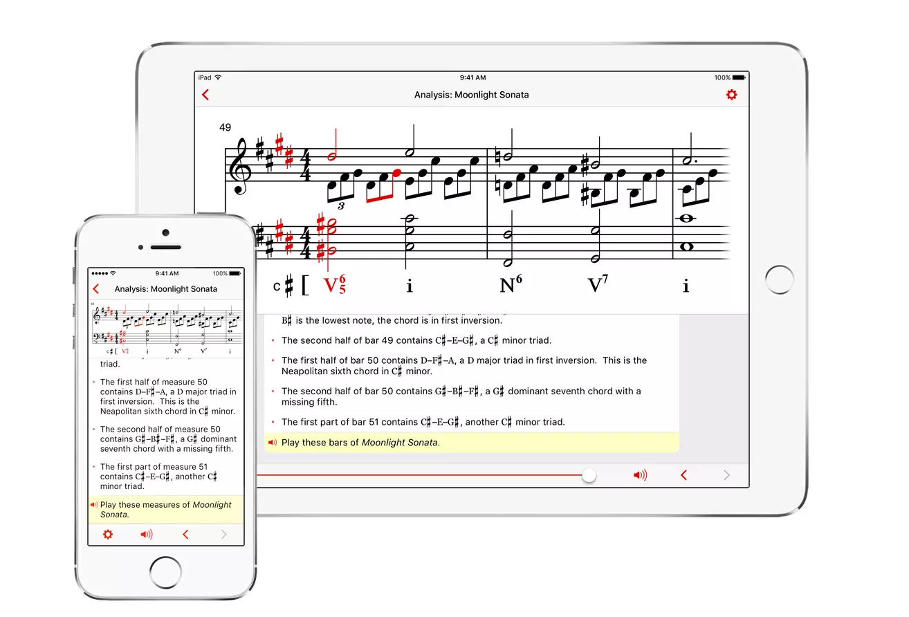 Partitura mostrada em um celular e tablet em língua inglesa