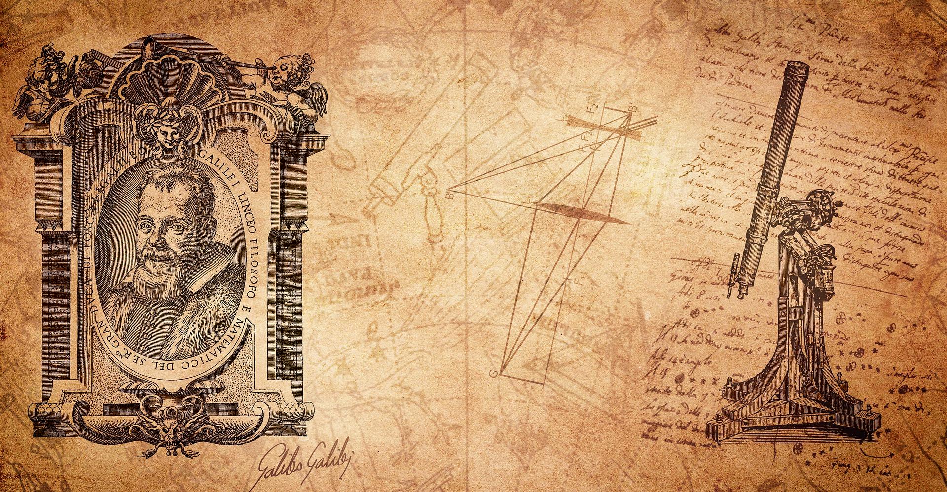Imagem de Galilei Galileu e suas invenções.