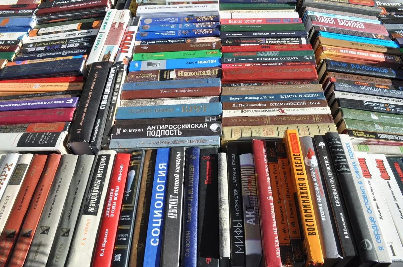 Os dicionários para traduzir as palavras da língua de Tolstoi.