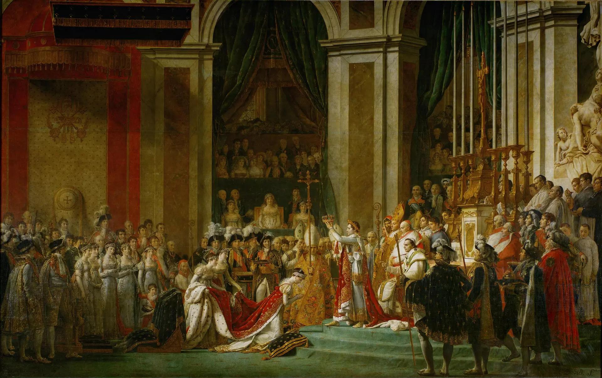 Joséphine de Beauharnais recebendo a coroa das mãos de seu esposo Napoleão.