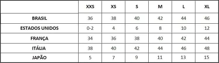 QUal o tamanho das roupas no Japão?