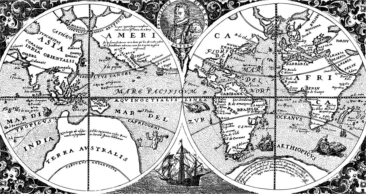 Mapa antigo dos continentes.