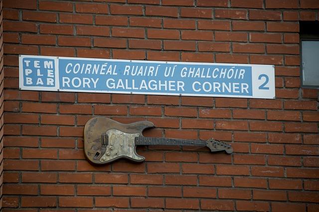 Guitarra sobre parede em temple bar em dublin.