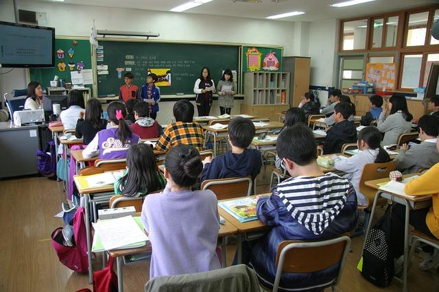 Alunos apresentam trabalho em sala de aula.