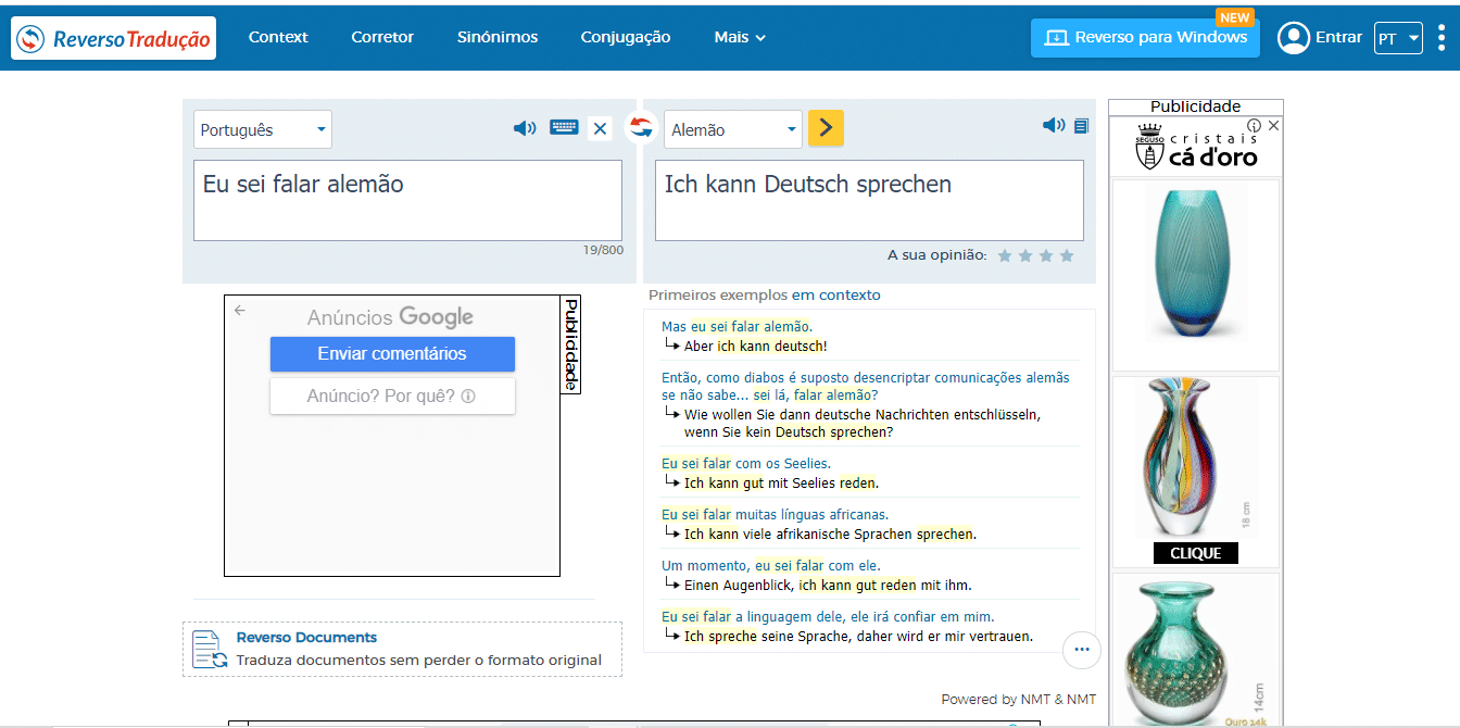 Reverso, um bom tradutor online