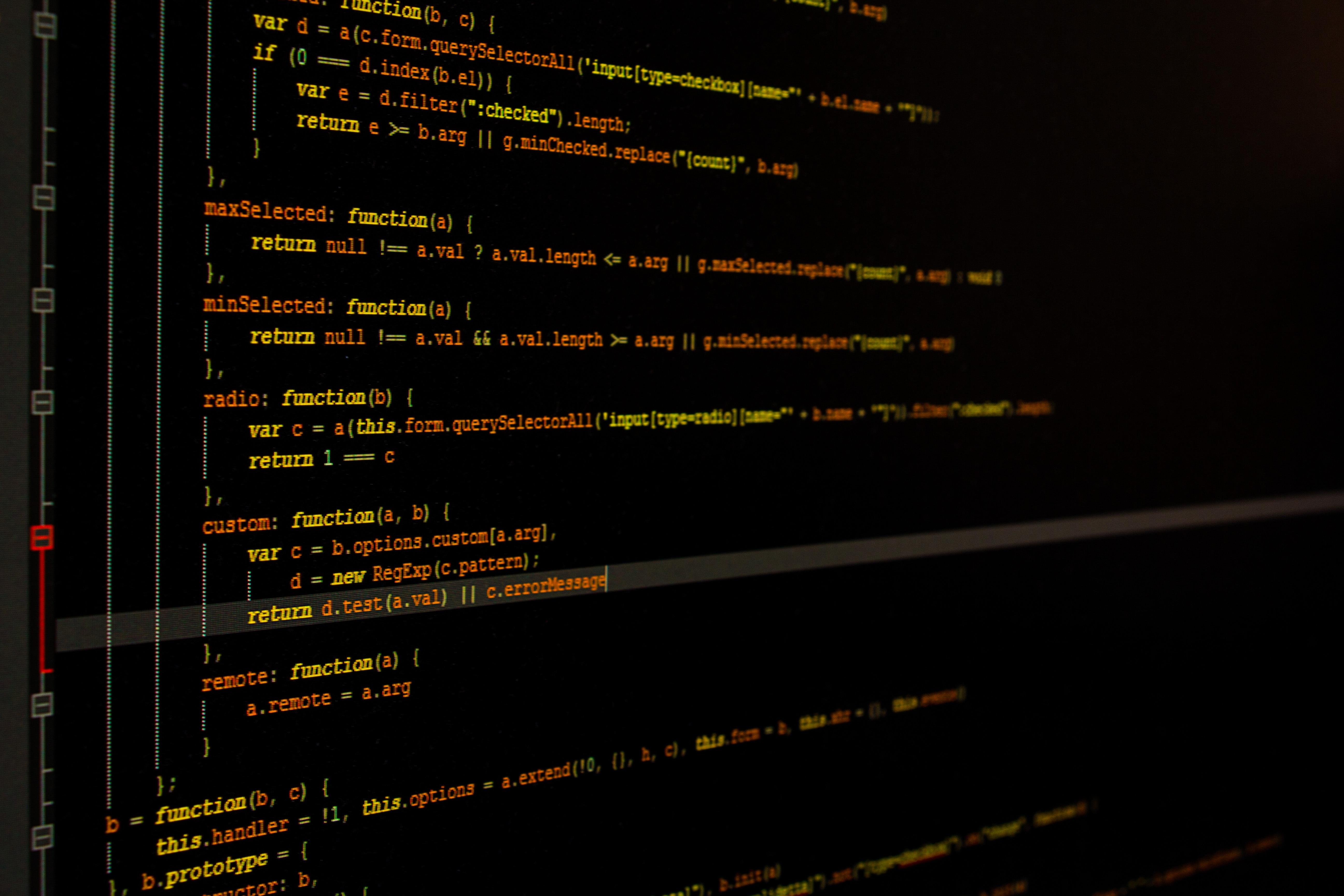 Tela com linguagem de programação