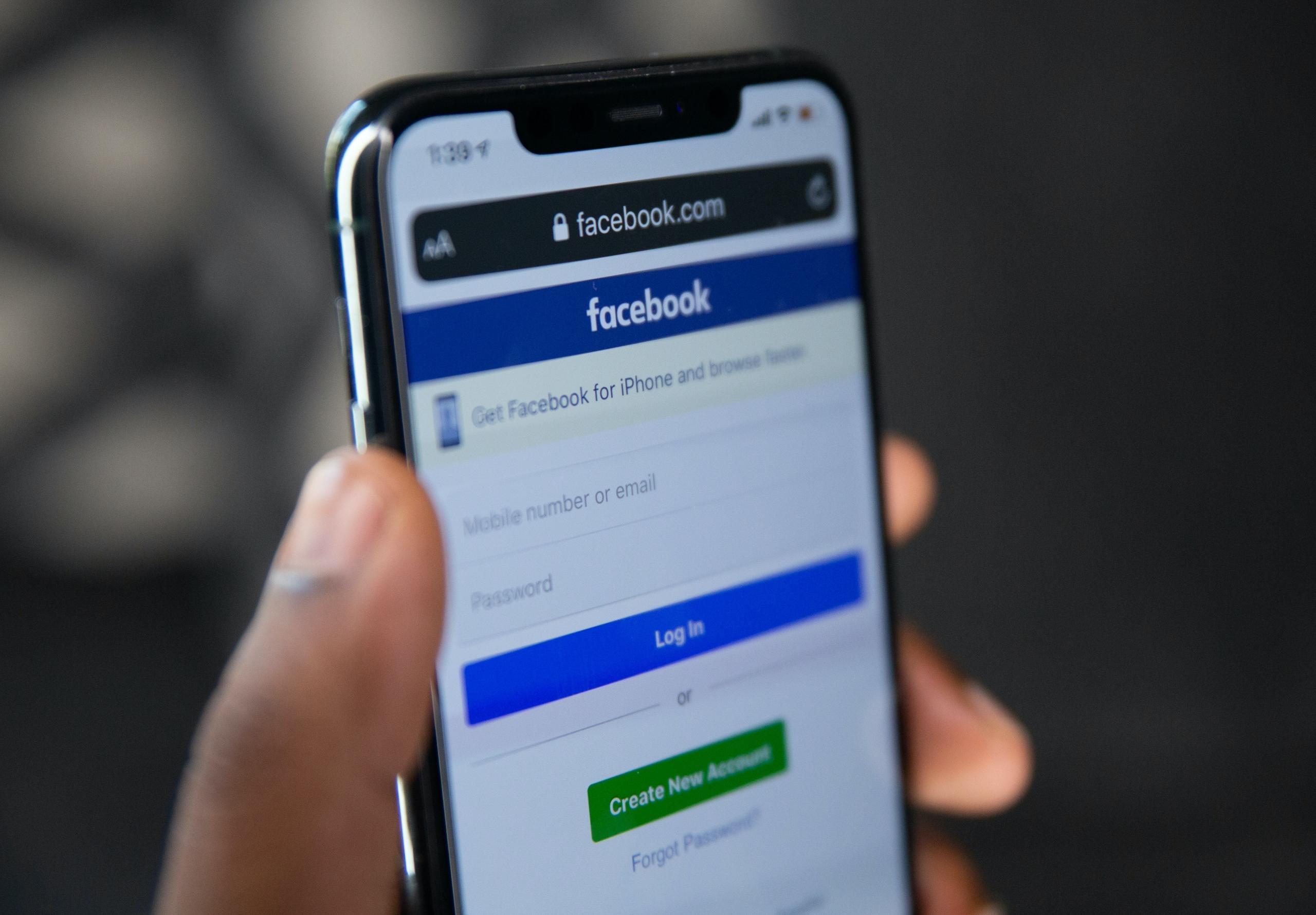 Tela de login Facebook