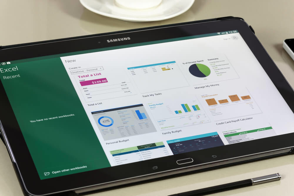 Tablet co o Excel aberto