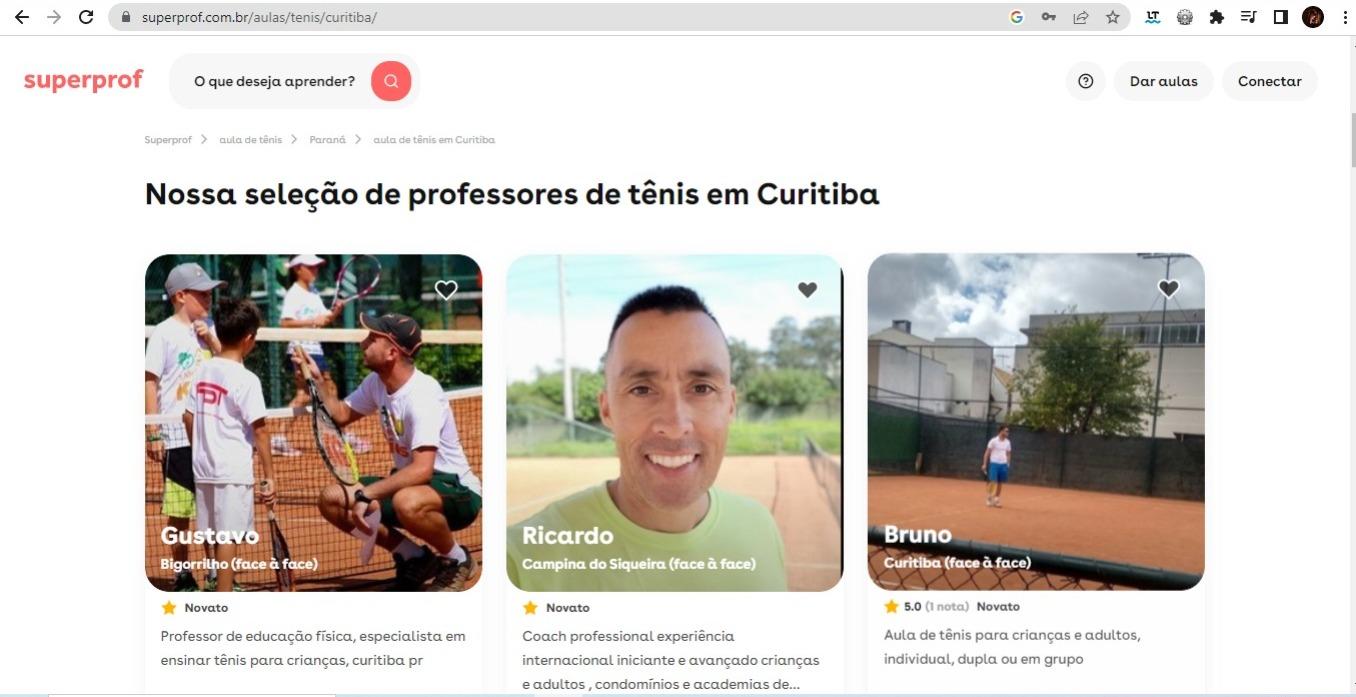 Print da tela da Superprof com professores particulares em Curitiba