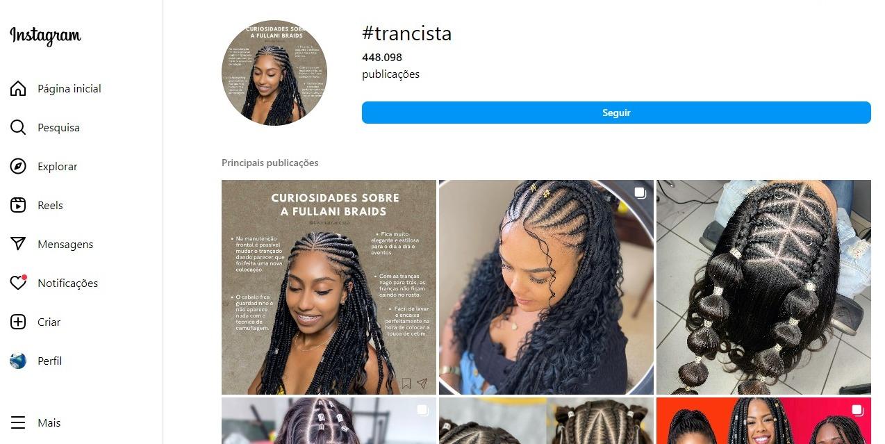Print do Instagram com hashtag para trancista