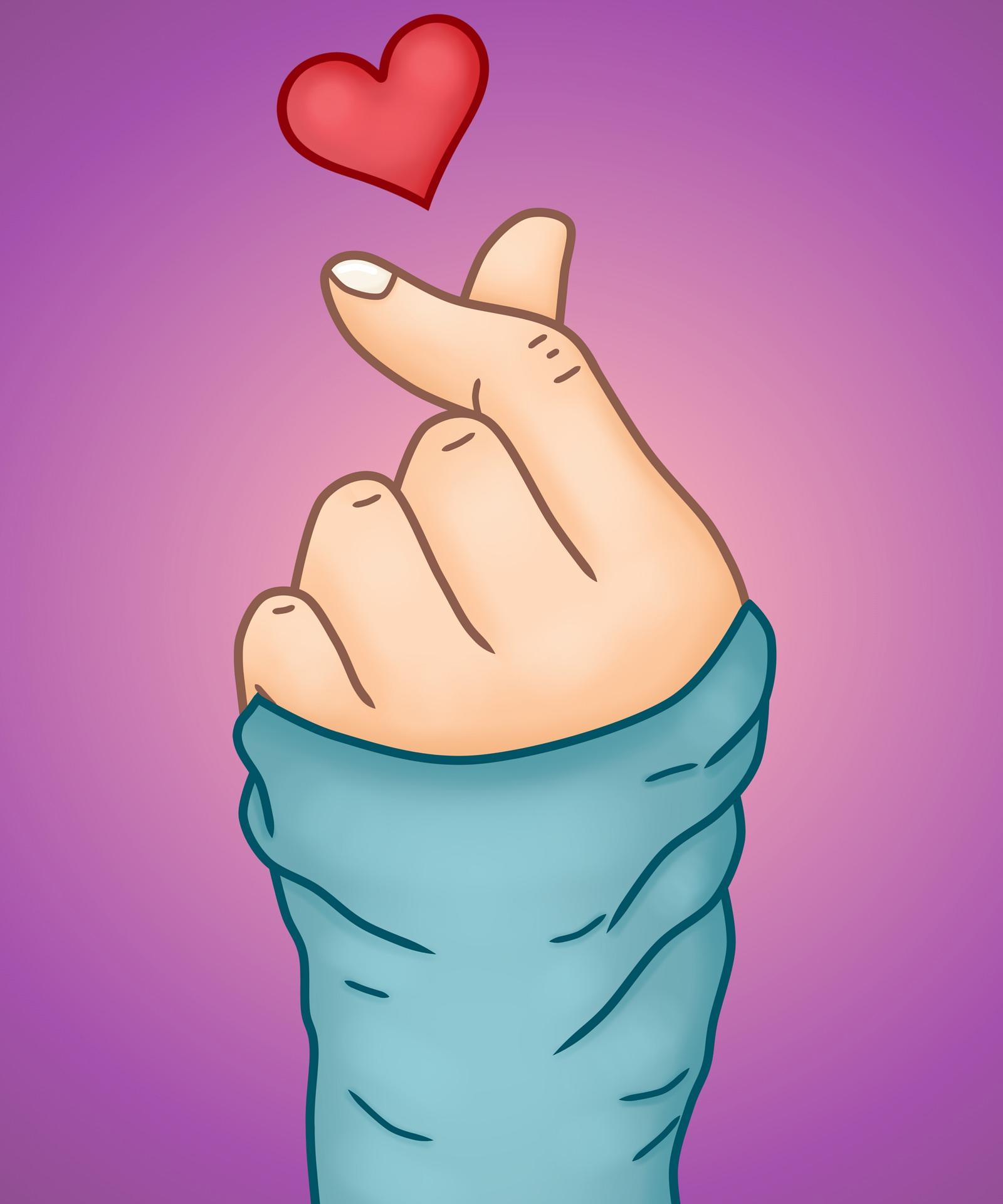 Ilustração de uma mão fazendo o típico coração com os dedos da cultura K-pop