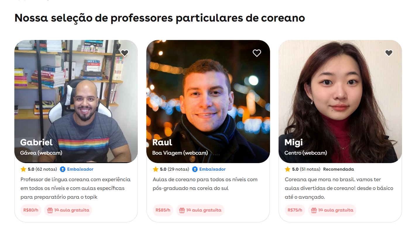 Print com a tela com os principais professores particulares cadastrados na Superprof