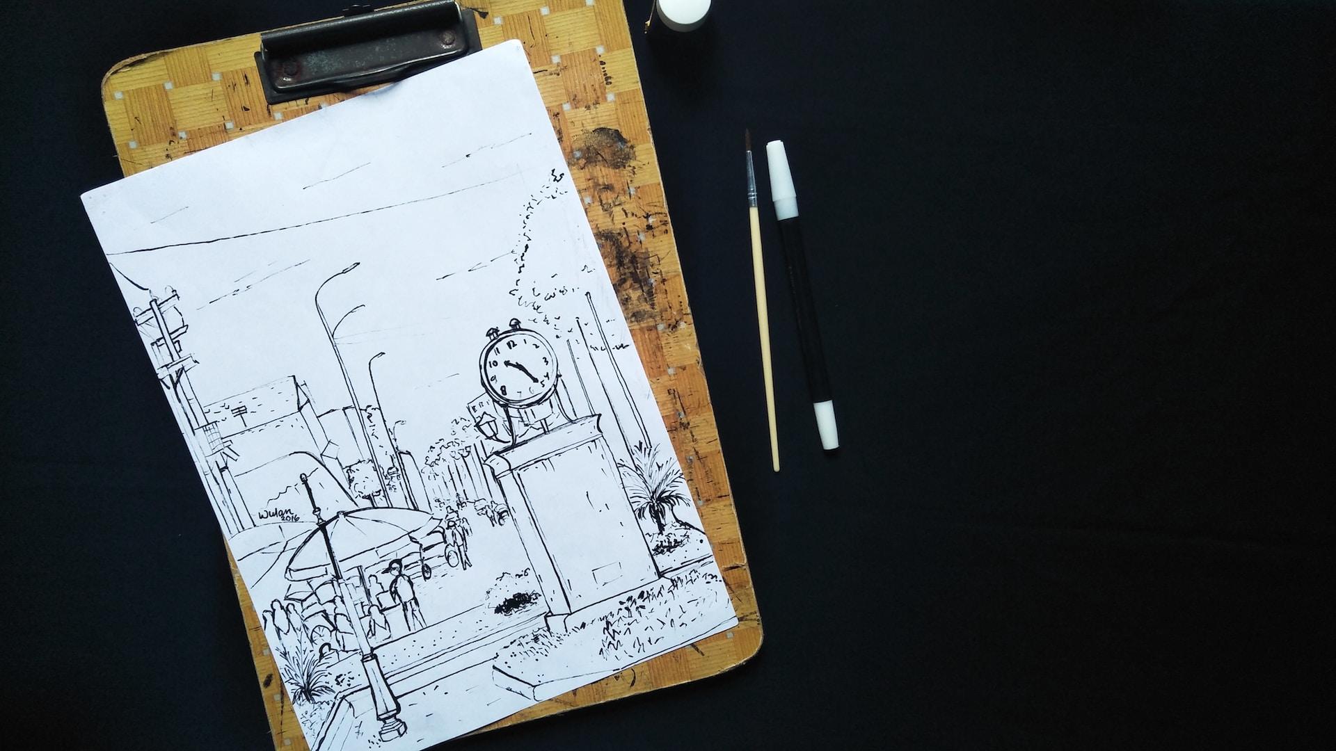 Desenho de uma paisagem urbana.