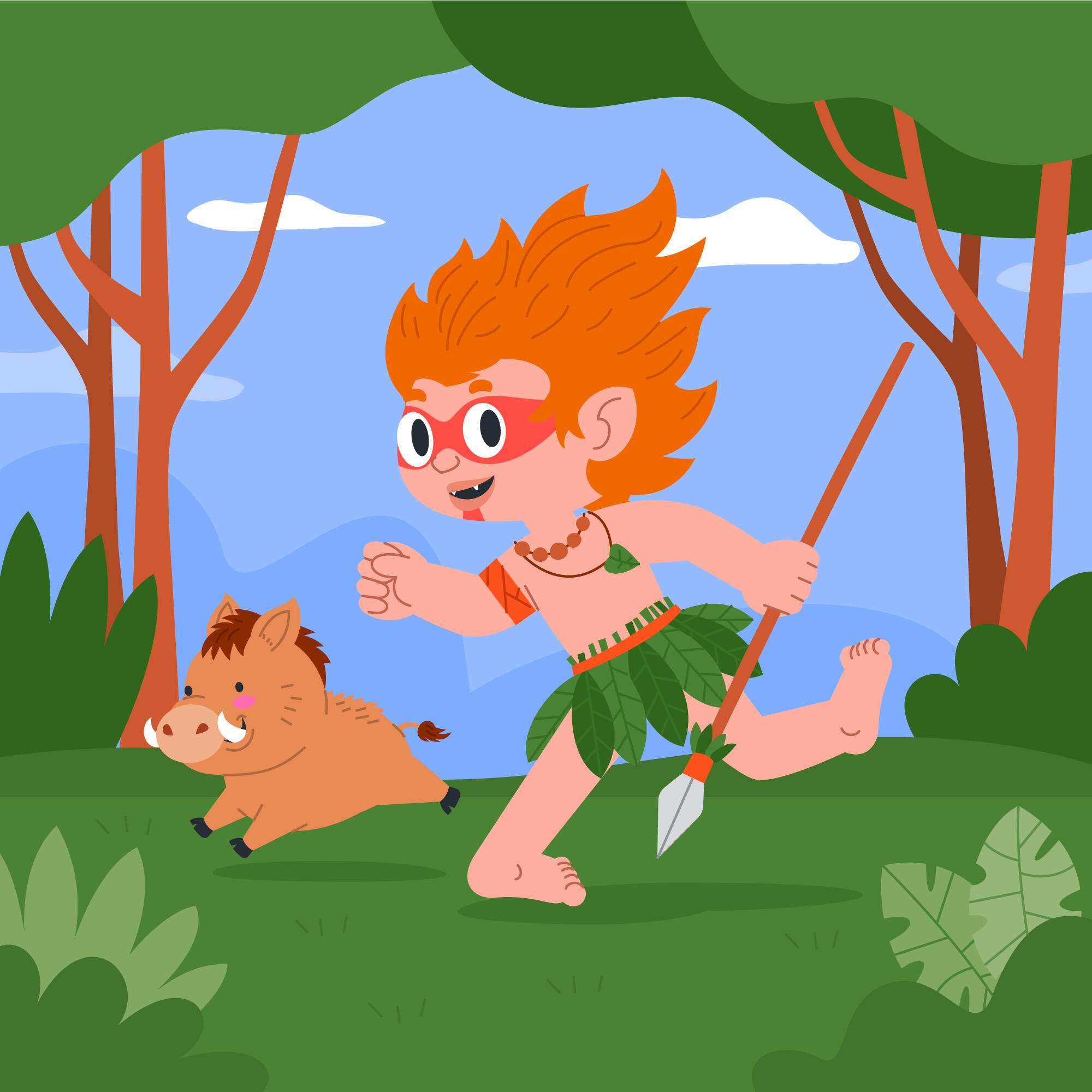 Personagem folclórico do curupira na floresta.