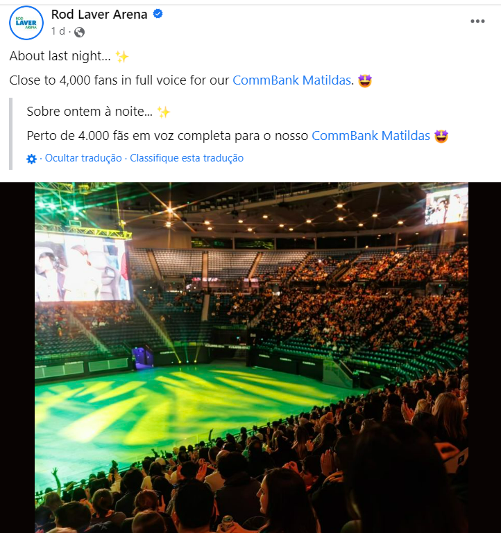 Print do Facebook do  Rod Laver Arena