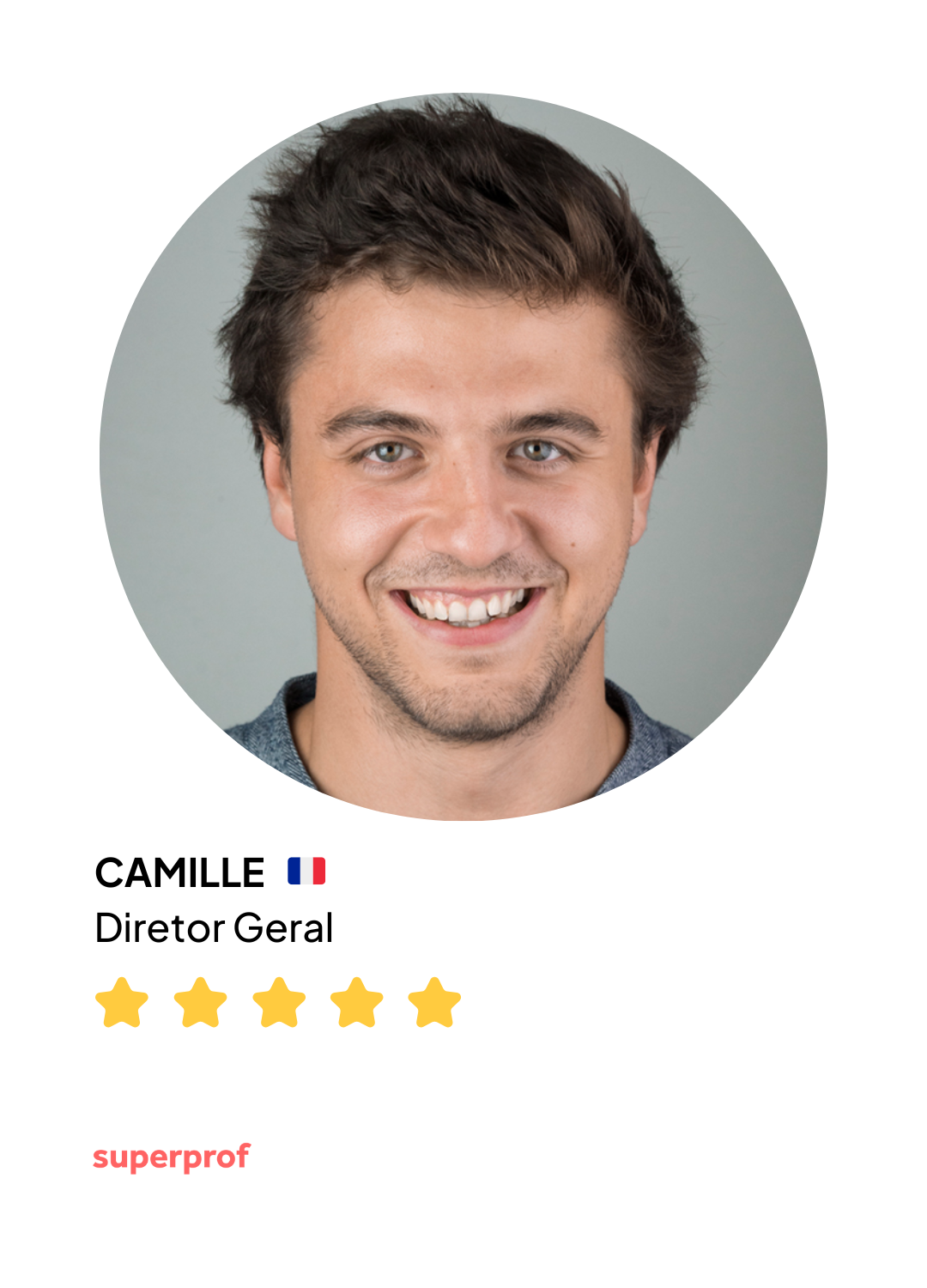 Ficha do Camille com foto, função, nacionalidade e 5 estrelas amarelas abaixo 