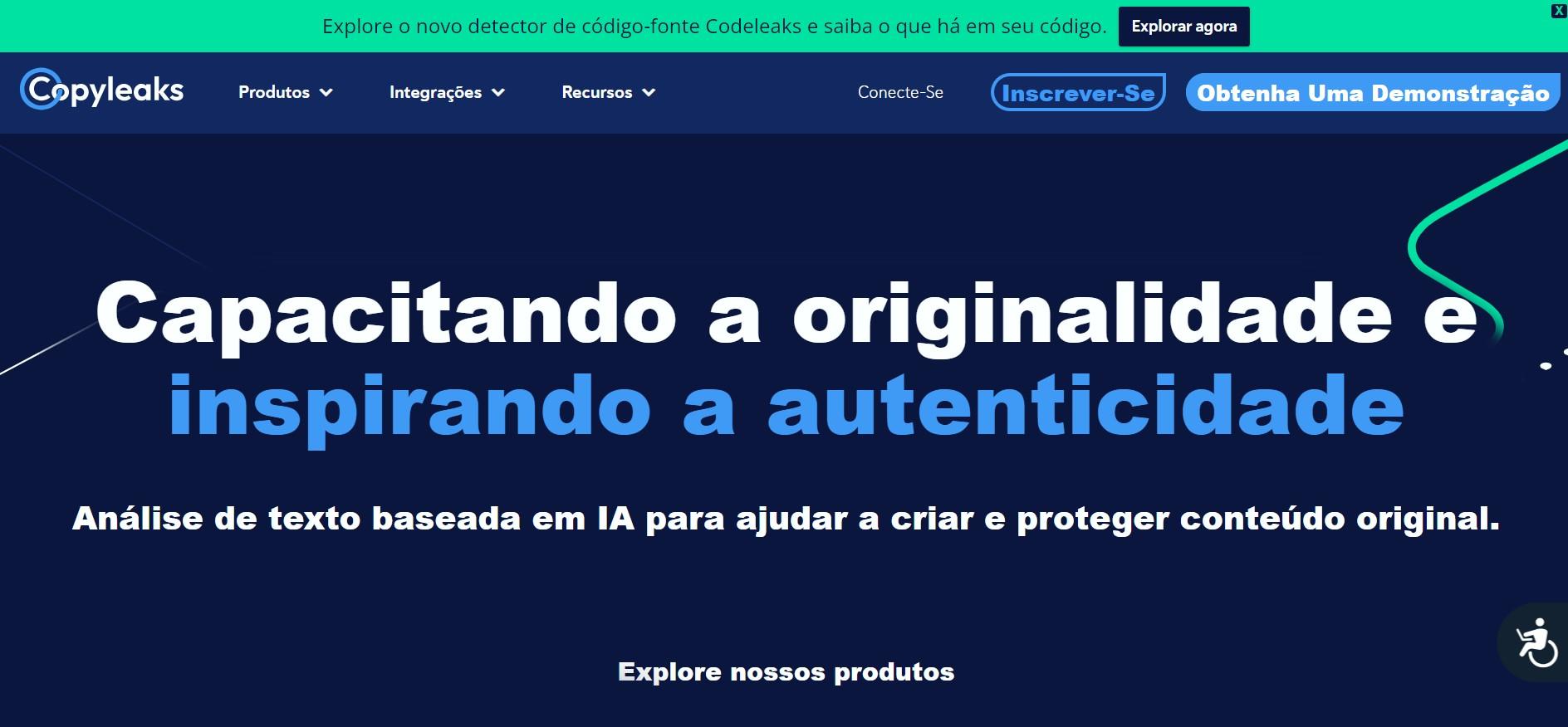 Print da página inicial do site copyleasks