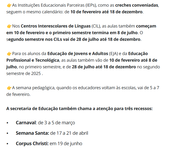 Calendário de volta às aulas em Brasília 2025