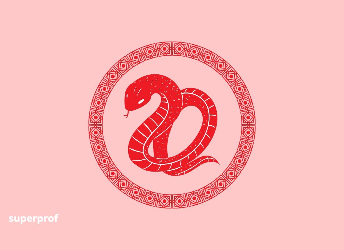 imagem de um serpente vermelho em fundo rosa representando o signo chinês
