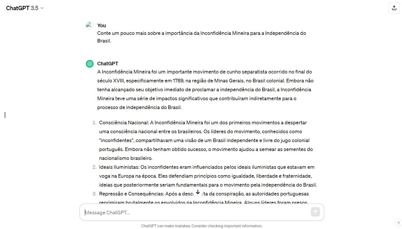 Print de uma resposta do ChatGPT