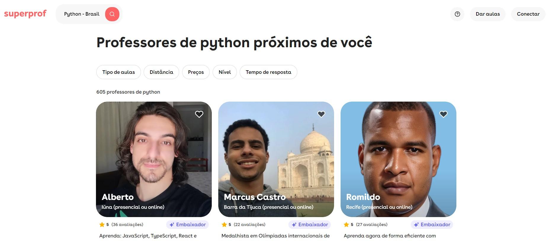 Reprodução do site da superprof Brasil