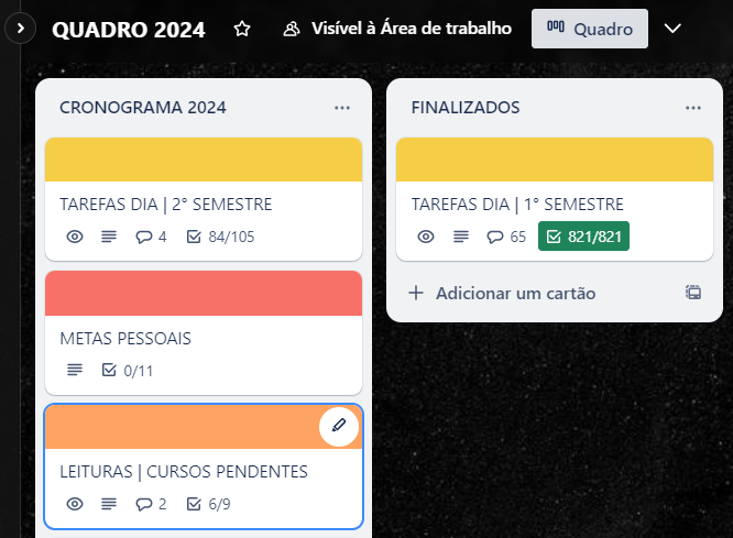 Print de Trello de estudos