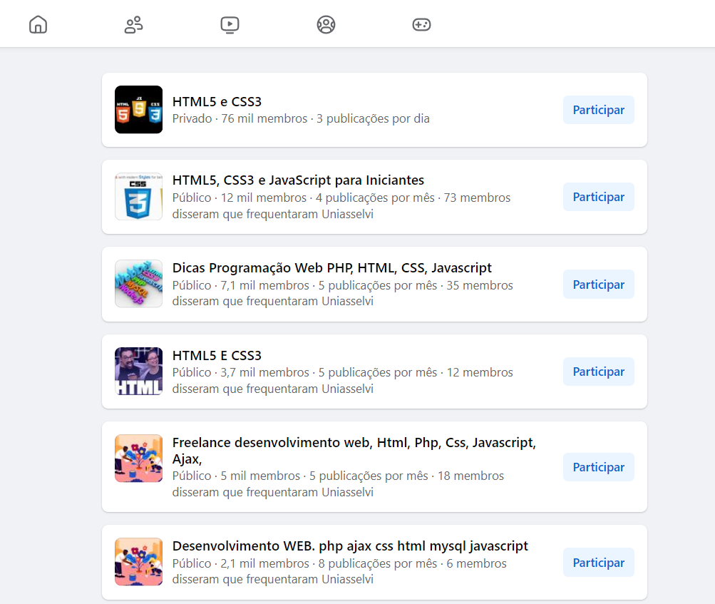 Grupo de HTML no Facebook para freelancers