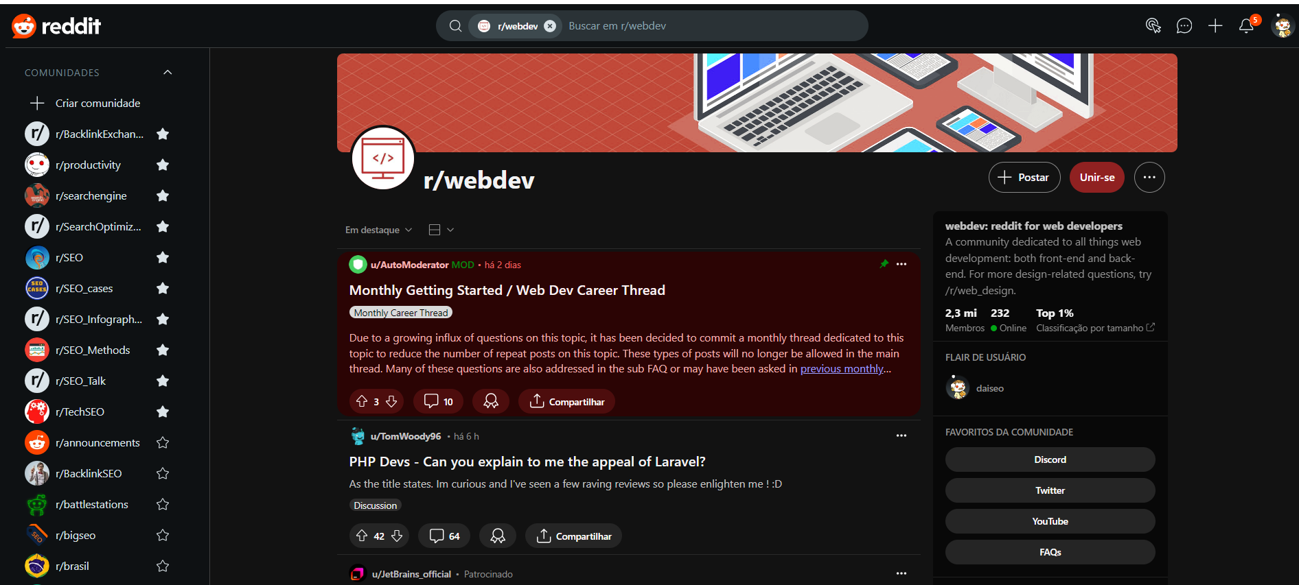 Reddit conta com muitos grupos de programação