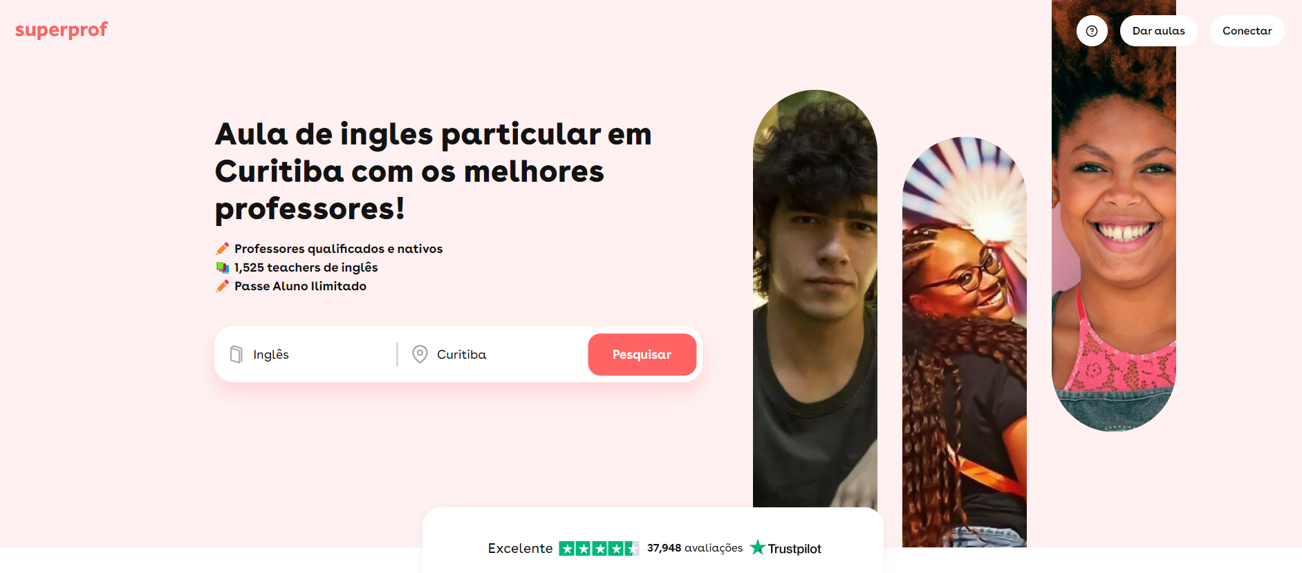 Print da tela Superprof para aula de inglês