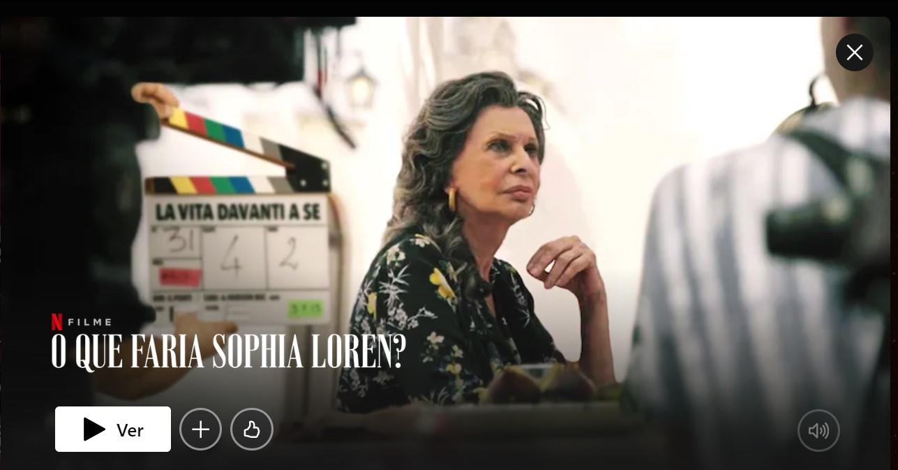 Printscreen da página netflix do documentário "O que faria Sophia Loren?"