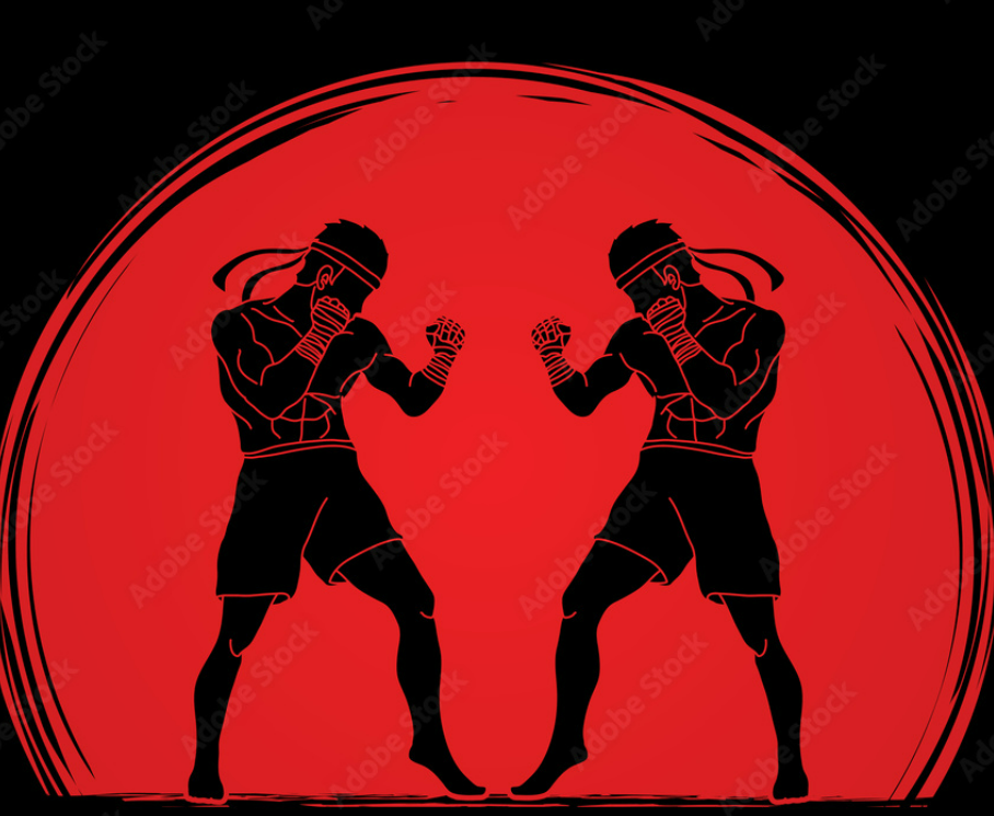 Duas pessoas uma na frente da outra para lutar muay thai