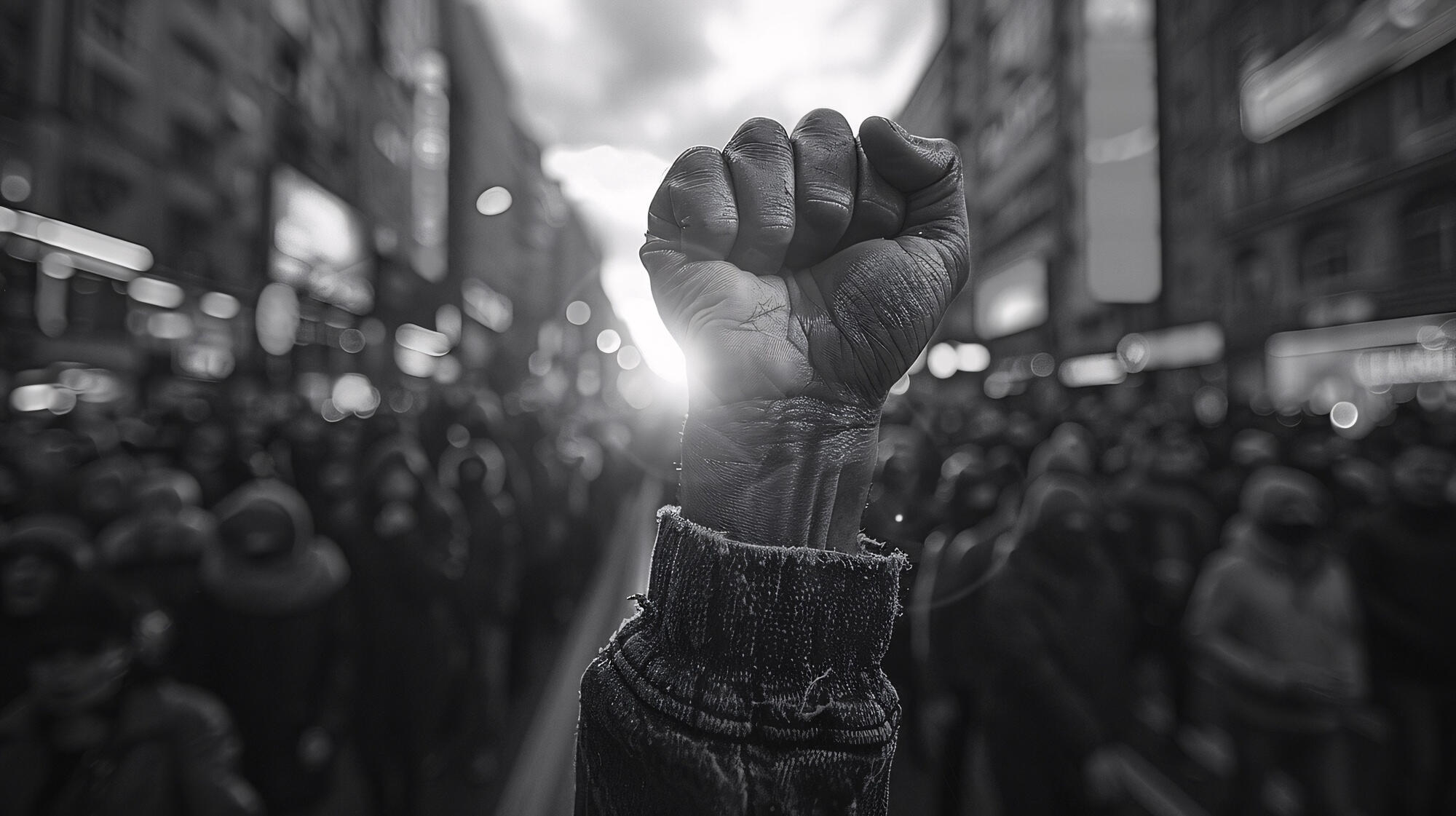 Mão fechada no meio da multidão.