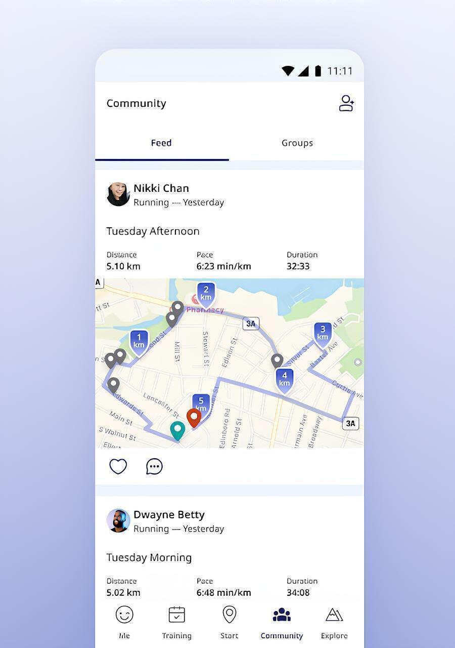 Rota de corrida de rua no aplicativo Runkeeper.