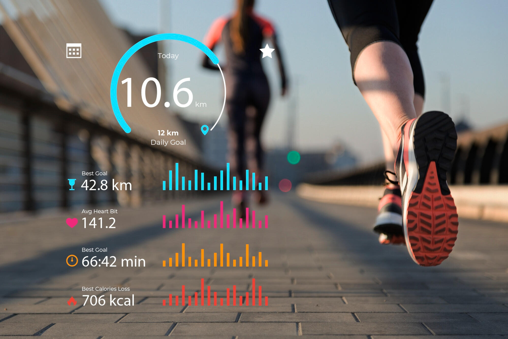 Pessoas correndo e dados da corrida.