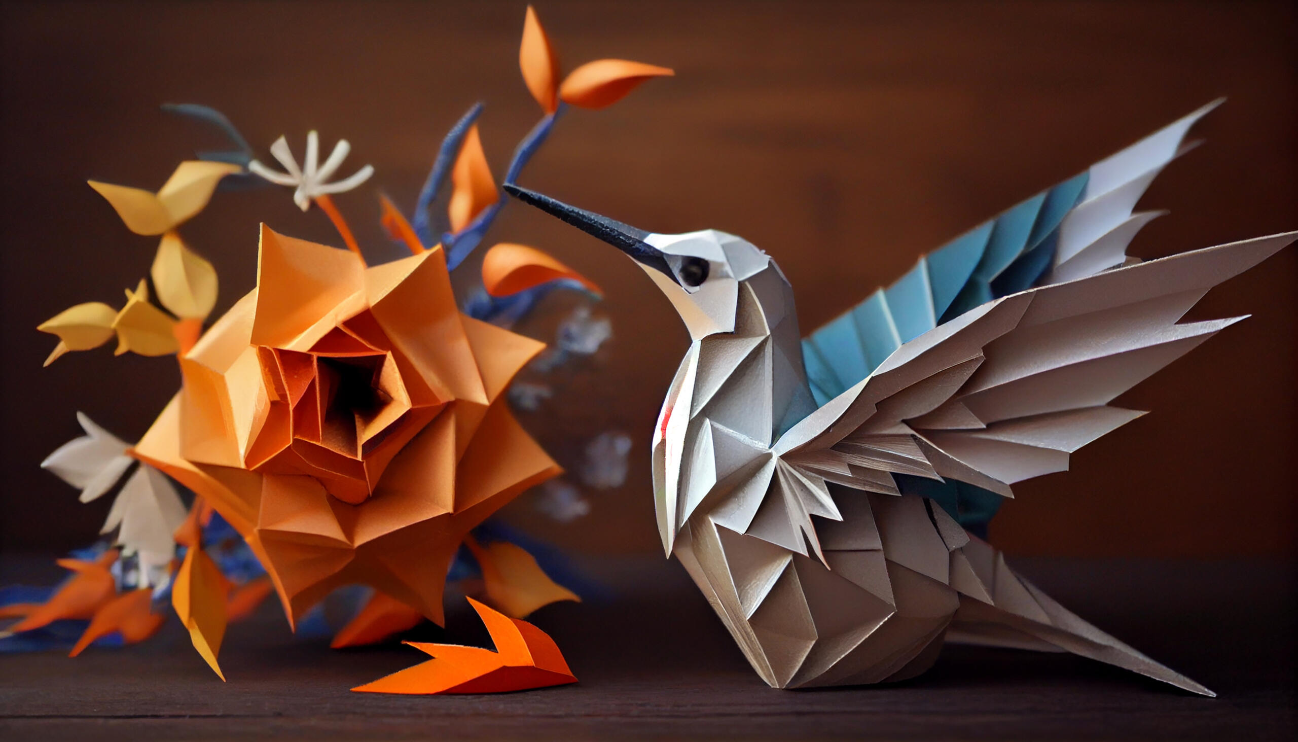 beija flor e flor dobrados e cortados em kirigami