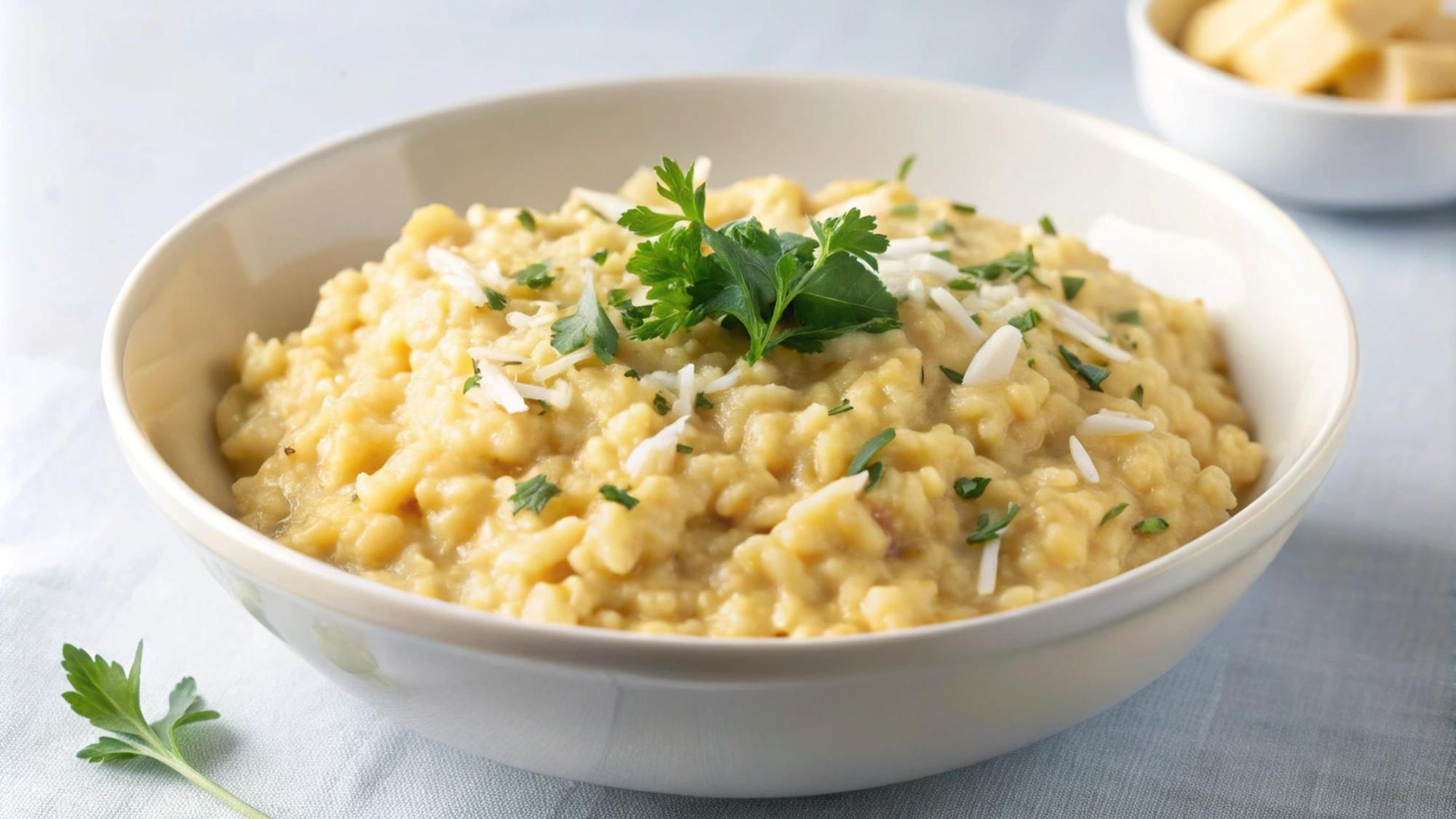 Risoto no prato com manjericão.