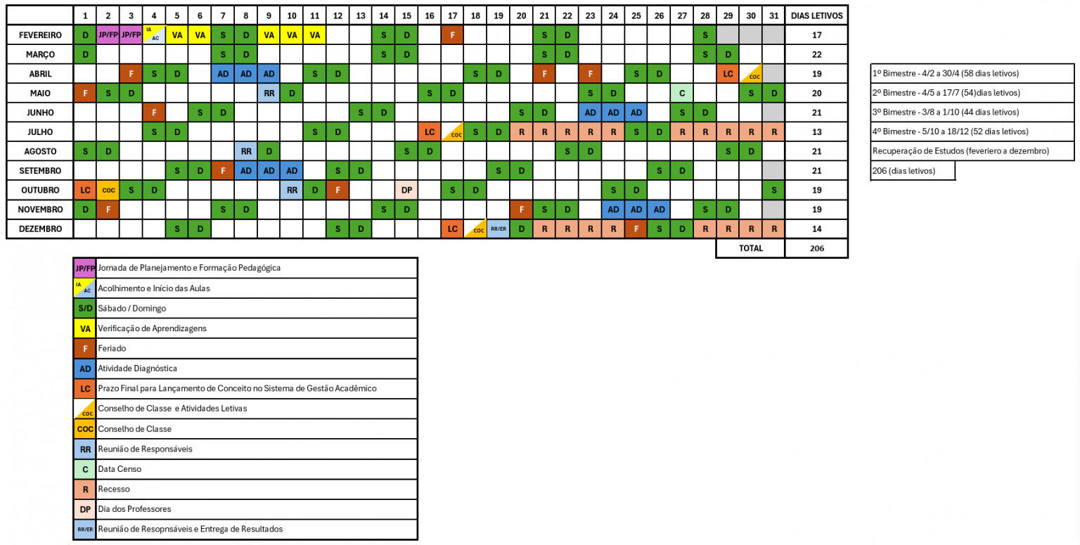 Calendário da Prefeitura do Rio de Janeiro.