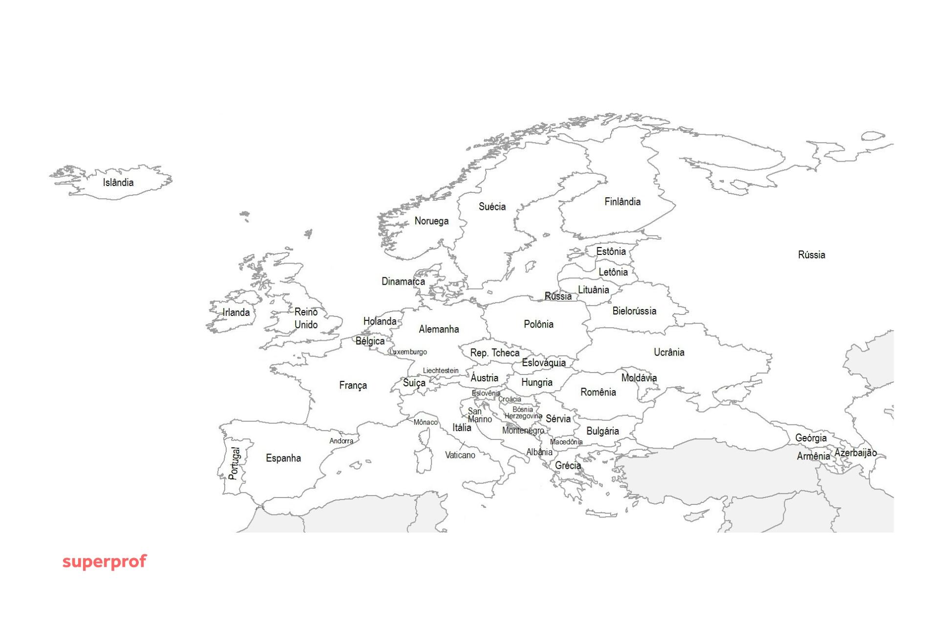 Mapa do continente europeu.