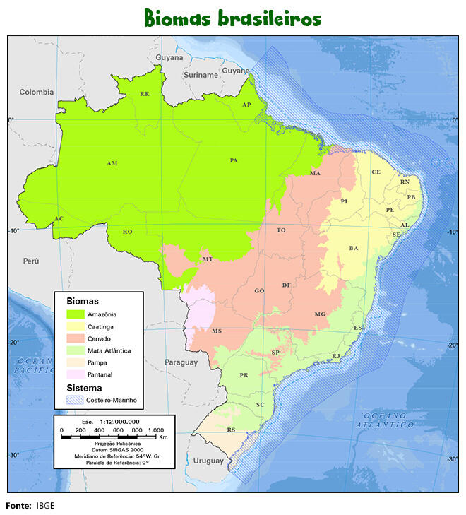 Mapa dos biomas brasileiros.