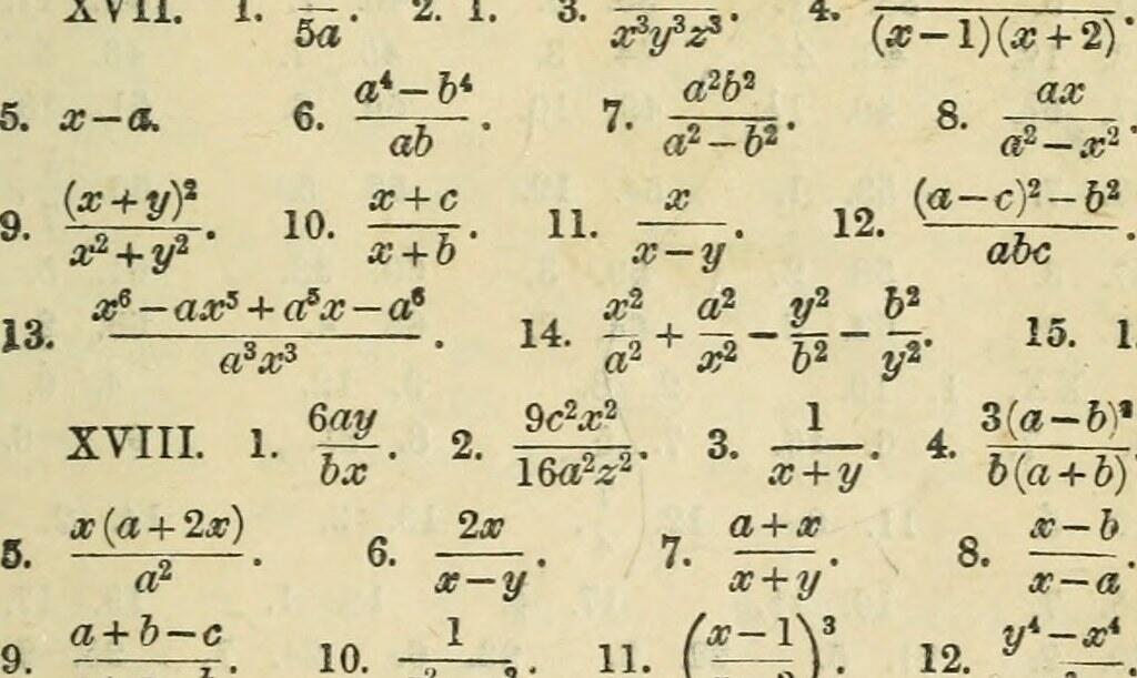 Vintage math textbook page filled with algebraic equations and formulas.